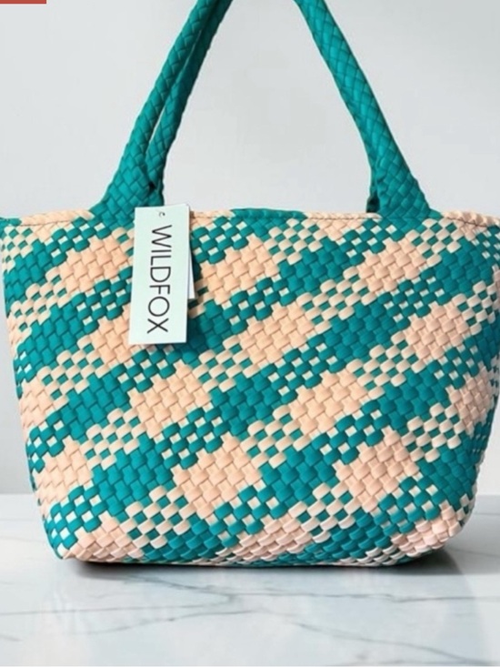 Wildfox Handbags - Wildfox Teal and Peach Woven Tote